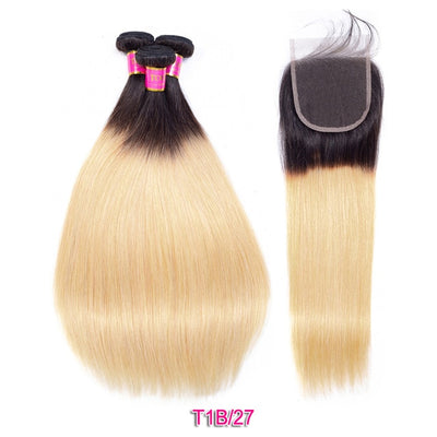 TODAY ONLY Straight Hair Bundles With Closure Ombre Bundles With Closure Blonde Peruvian Hair Bundles With Closure Remy 1b/27