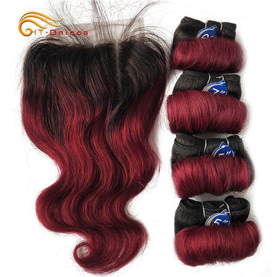 Indian Hair Bundles With Closure Transparent Closure With Bundles Loose Wave Bundles With Closure Weave Short Hair Extensions