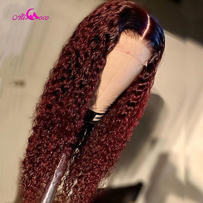 1B99 Ombre Mongolian Afro Kinky Curly Wig 180% Density Lace Front Human Hair Wigs For Black Women Pre Plucked Remy Wigs Ali Coco