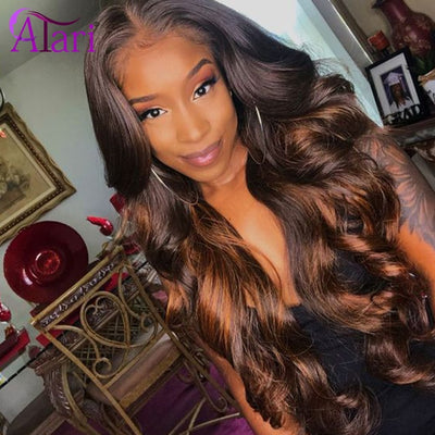 Highlight Ombre Wig Transparent Lace Wigs Body Wave Lace Front Wig Indian Virgin Hair Wavy Wigs For Black Women Pre Plucked